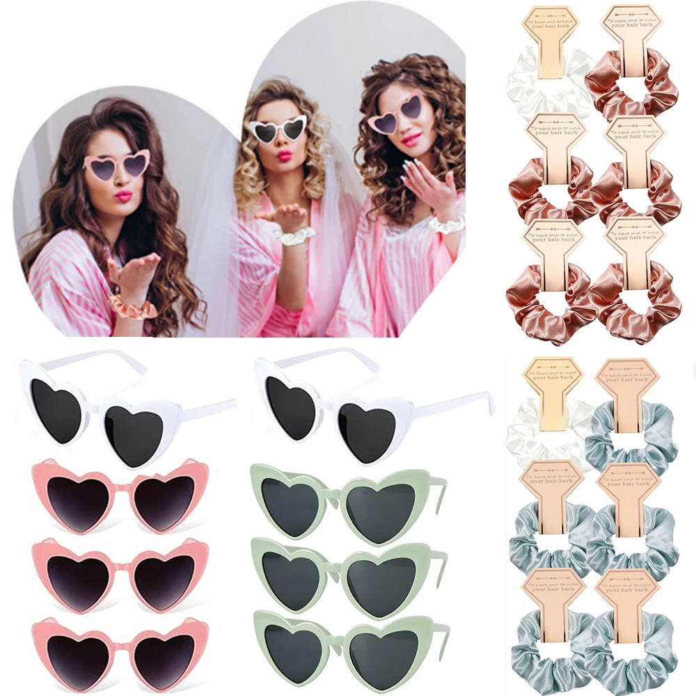 

Bridesmaid Gifts Heart Shaped Sunglasses Hair Band Ties Bachelorette Hen Party Bride To Be Bridal Shower Wedding Decors Supplies