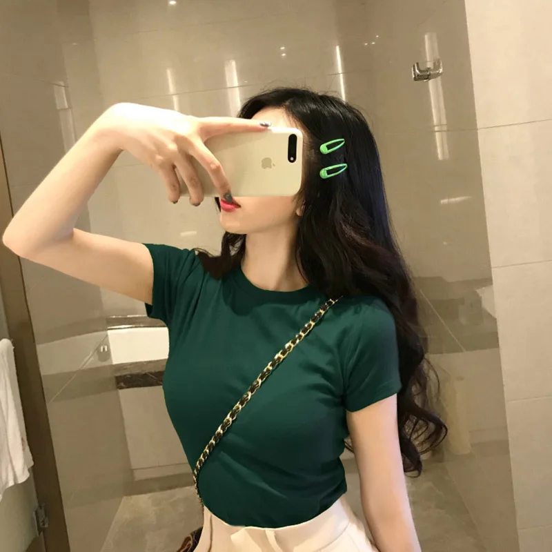 Solid Color Short Sleeved T-shirt for Women Slim Fit Slimming Tops Korean Version Kawaii Student Trend Harajuku Clothes 2023 New
Solid Color Short Sleeved T-shirt for Women Slim Fit Slimming Tops Korean Version Kawaii Student Trend Harajuku Clothes 2023 New