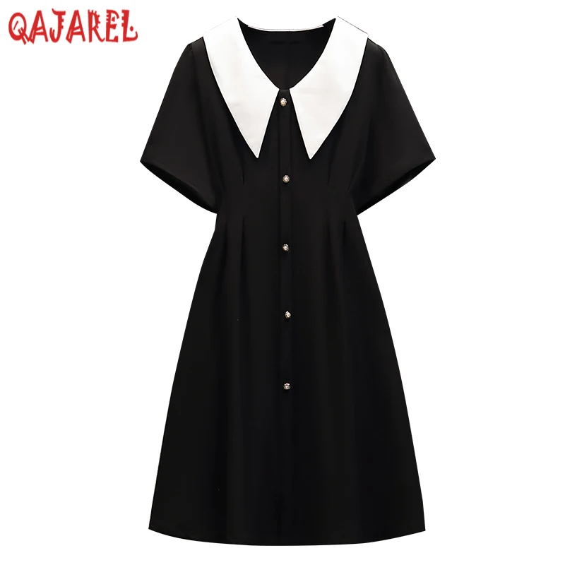 2024 Black Patchwork White Doll Collar Midi Dress Summer Elegant Bodycon Office Lady Dress Women Korean Vintage Hepburn Vestidos
2024 Black Patchwork White Doll Collar Midi Dress Summer Elegant Bodycon Office Lady Dress Women Korean Vintage Hepburn Vestidos