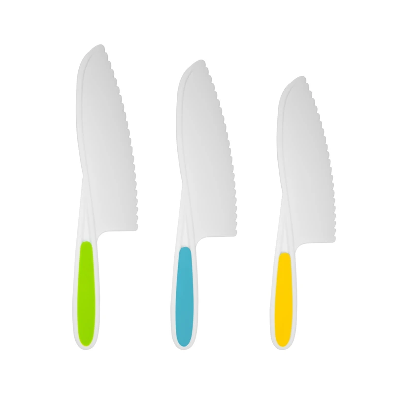 

Knives For Kids 3-Piece Nylon Kitchen Baking Knife Set,Children's Cooking Knives Firm Grip, Serrated Edges