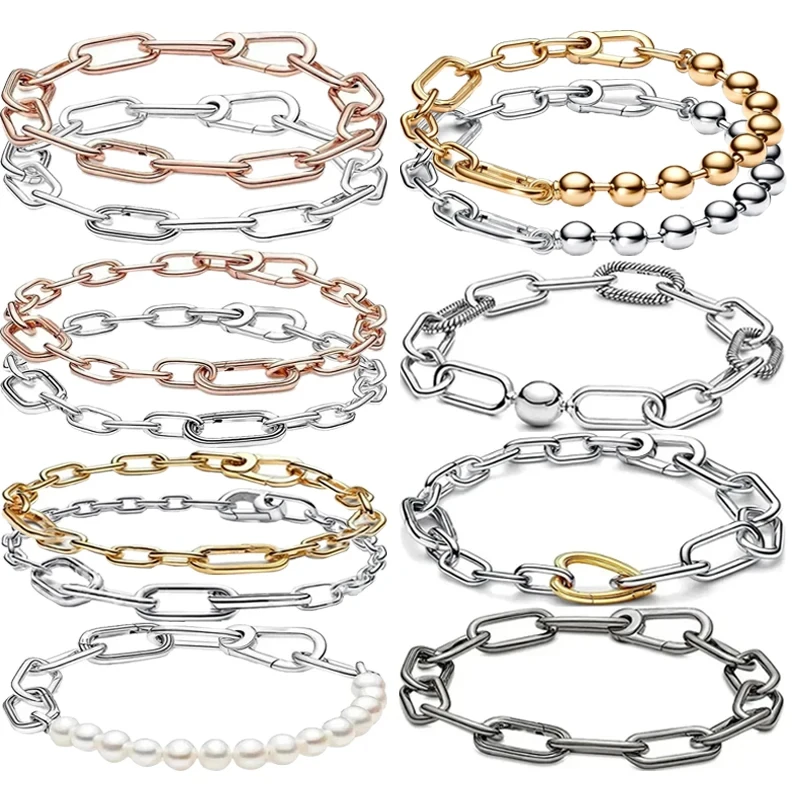 New 100% S925 Sterling Silver ME Series Two tone Love Ring Chain Women's Pearl Logo Bracelet DIYanillo lograma Jewelry
New 100% S925 Sterling Silver ME Series Two tone Love Ring Chain Women's Pearl Logo Bracelet DIYanillo lograma Jewelry