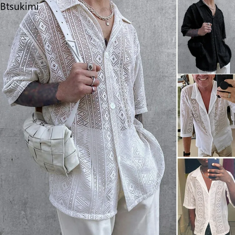 2023 Men's Mesh Perspective Lace Shirt See Through Lapel Button Camisas Streetwear Party Night Club Men Clothing Shirts Tops
2023 Men's Mesh Perspective Lace Shirt See Through Lapel Button Camisas Streetwear Party Night Club Men Clothing Shirts Tops