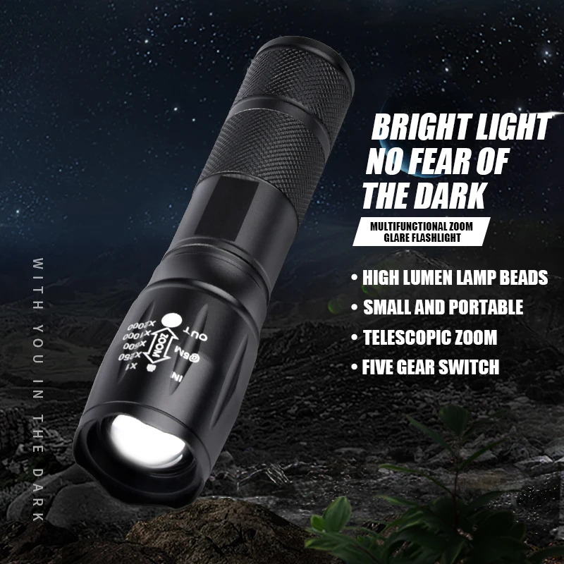 Metal Aluminum Flashlight Tactical Zoom Strobe Lamp 5 Modes SOS Signal Light LED Hunting Rifle Outdoor Night Fishing Light
Metal Aluminum Flashlight Tactical Zoom Strobe Lamp 5 Modes SOS Signal Light LED Hunting Rifle Outdoor Night Fishing Light
