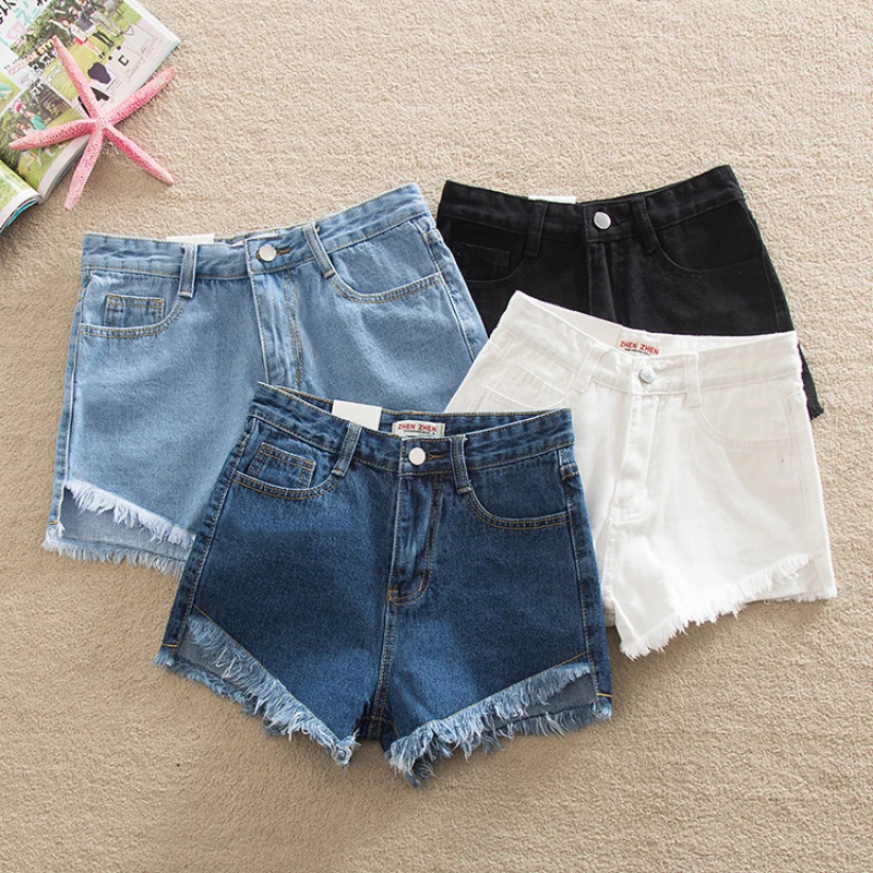 

Women Summer Washed Distressed Short Trousers Female Fashion Tassel Jeans Ripped Casual Zipper Denim Shorts Streetwears Q946