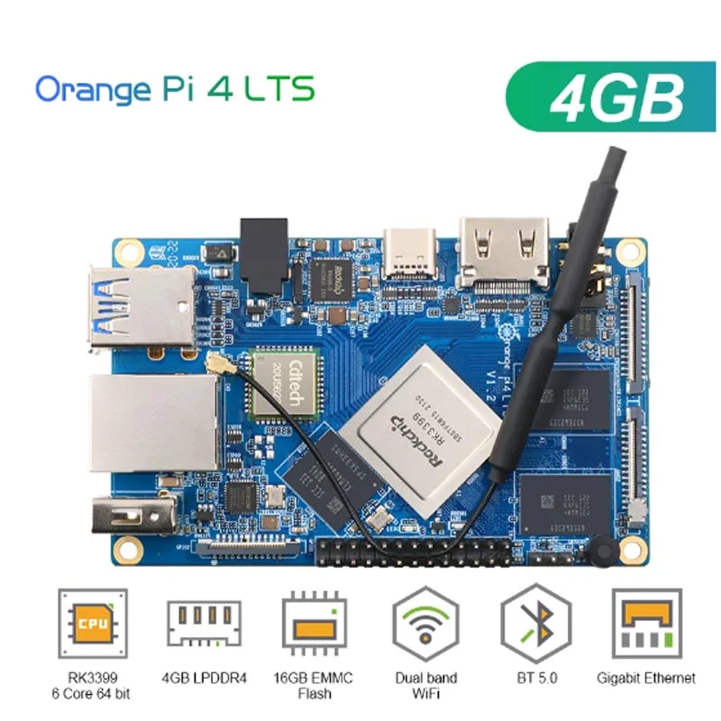 Orange Pi 4 LTS 4GB LPDDR4+16GB EMMC Rockchip RK3399,Support Wifi+BT5.0,Gigabit Ethernet, Run Android,Ubuntu,Debian OS
Orange Pi 4 LTS 4GB LPDDR4+16GB EMMC Rockchip RK3399,Support Wifi+BT5.0,Gigabit Ethernet, Run Android,Ubuntu,Debian OS