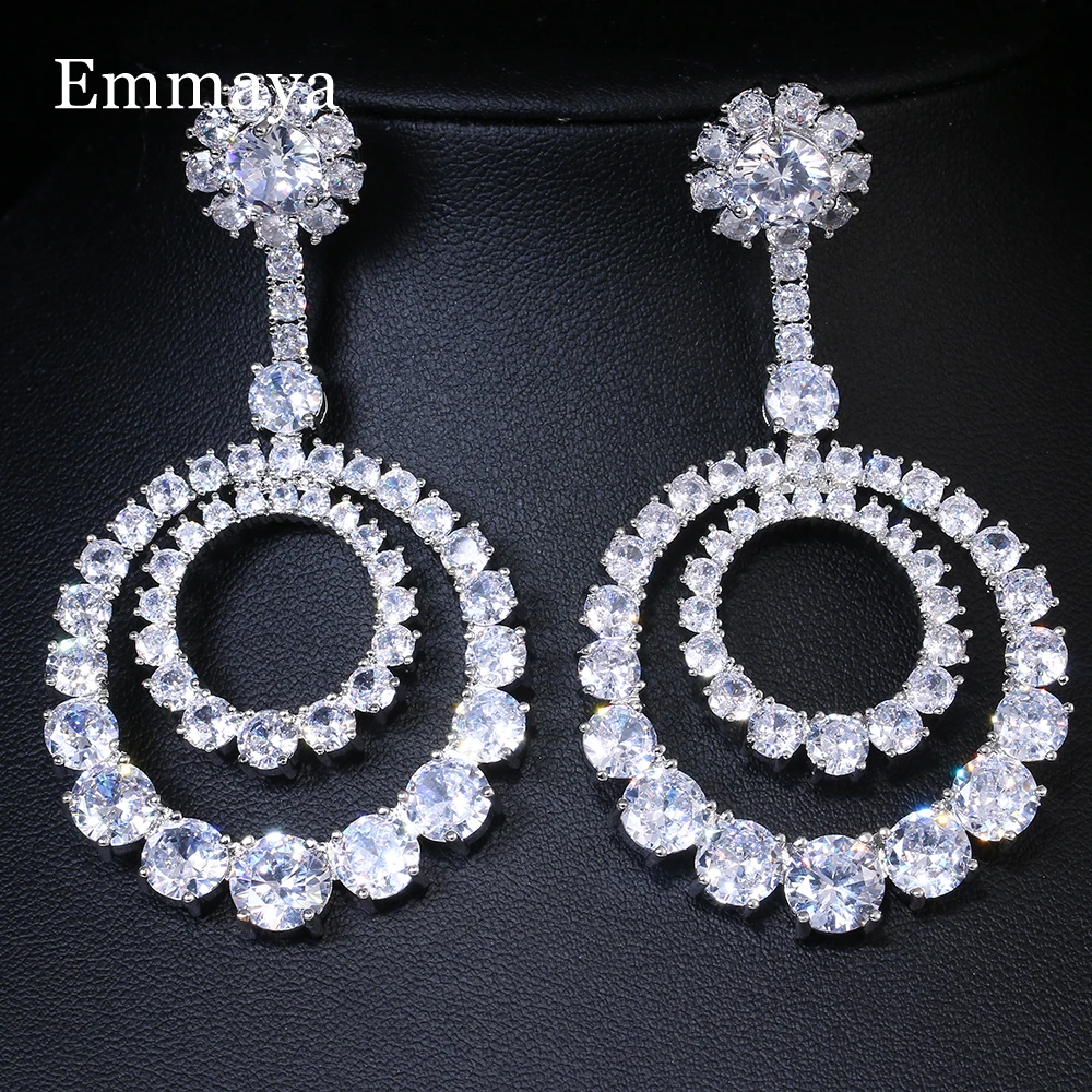 

Emmaya Fashion Statement Charming Round Shape Design Earring With Shiny Cubic Zircon Decoration Party Elegant Jewelry