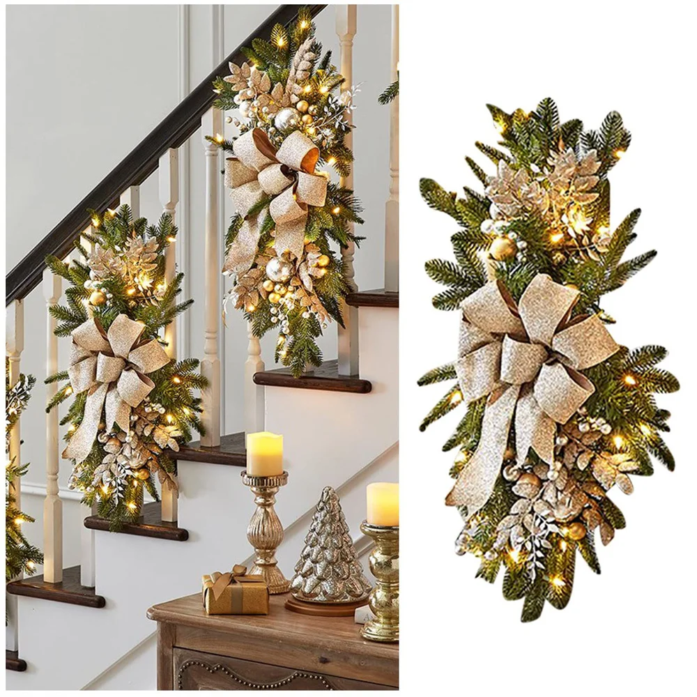 

Рождественский венок из ротанга, рождественские дверные подвесные венки, Рождественское украшение для дома, гирлянда для лестницы, подвесной дверной венок