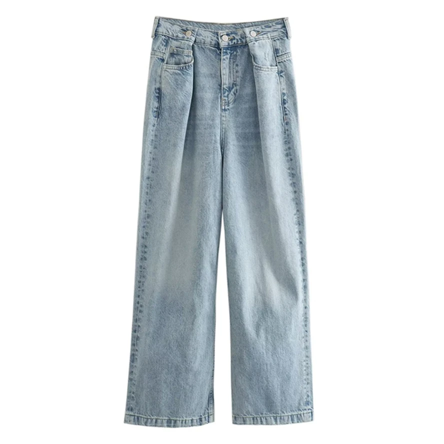 

Dave&Di American Vintage High Street Harem Mommy Washed Jeans Pleated Light Blue Boyfriend Relaxed Jeans Women