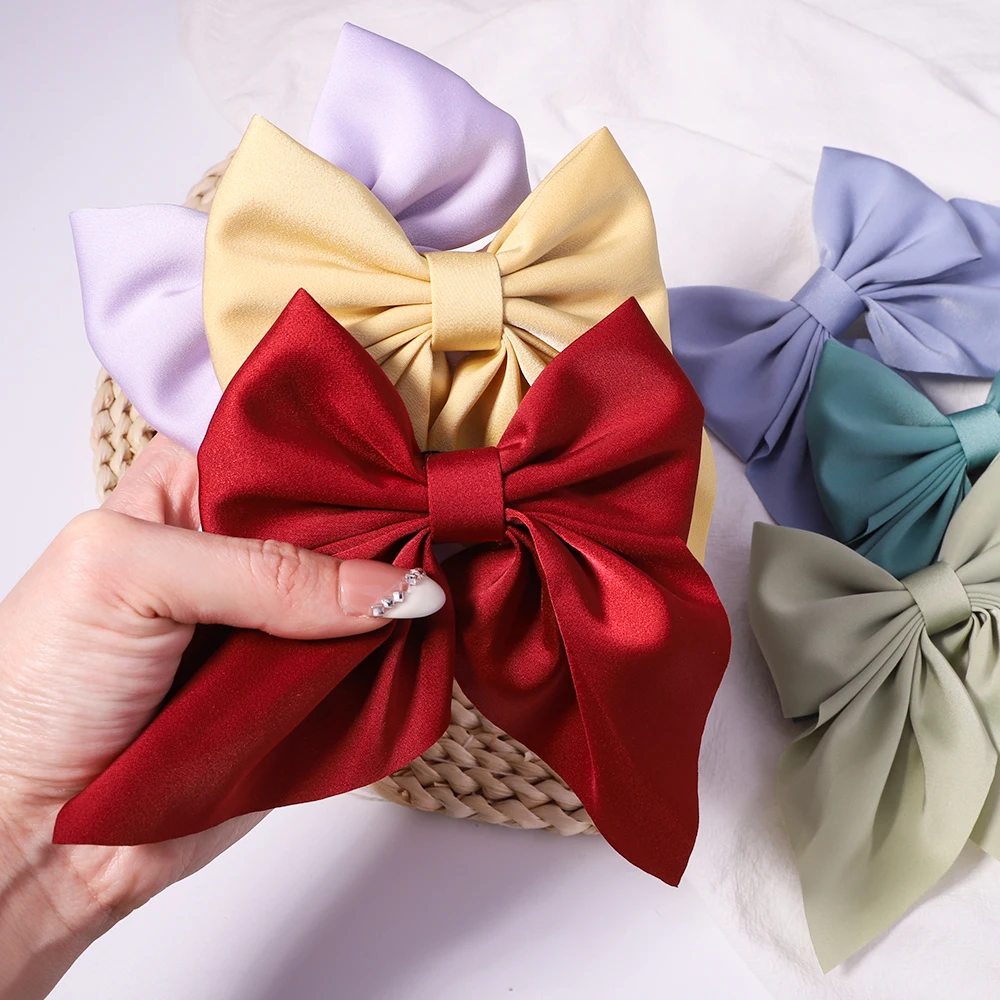 

Solid Color Big Bows Hair Clips For Girls Sweet Bowknot Hairpins Satin Butterfly Barrettes Duckbill Clip Kids Hair Accessories