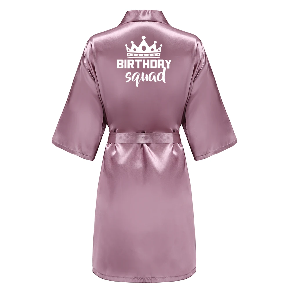 Birthday Party Queen Squad Robes Satin Pajamas Dressing Gown White Writing Kimono Rose Gold Bathrobe Birthday Party Queen Squad Robes Satin Pajamas Dressing Gown White Writing Kimono Rose Gold Bathrobe