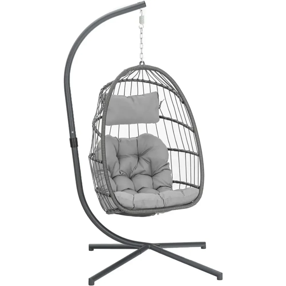 

Egg Swing Chair with Stand, Rattan Wicker Hanging for Outdoor Patio Hanging Basket Hammock UV Resistant Cushion 350lbs Capacity