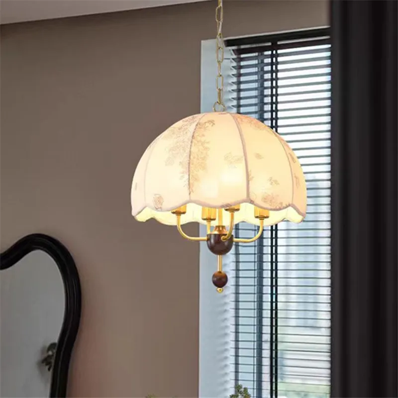 

French Chandelier E27 Bulb prints fabric lamp Dining Room Bedroom romantic Hanging Lamp Modern Parlor ceiling pendant lamp