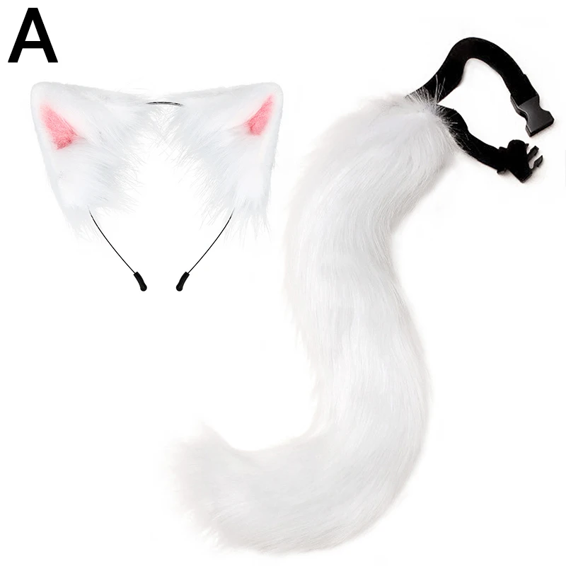 

Cute Fox Cat Ears Headband Fluffy Animal Ears Hair Hoop Faux Fur Tail Set Halloween Party Cosplay Costume Props Accessories