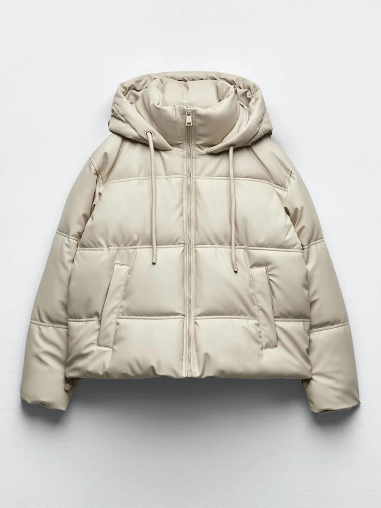 

Winter Women Faux Leather Puffer Jacket 2023 Warm PU Snow Hooded Parka Female Casual Loose Coat 2023 Long Sleeve Overcoat
