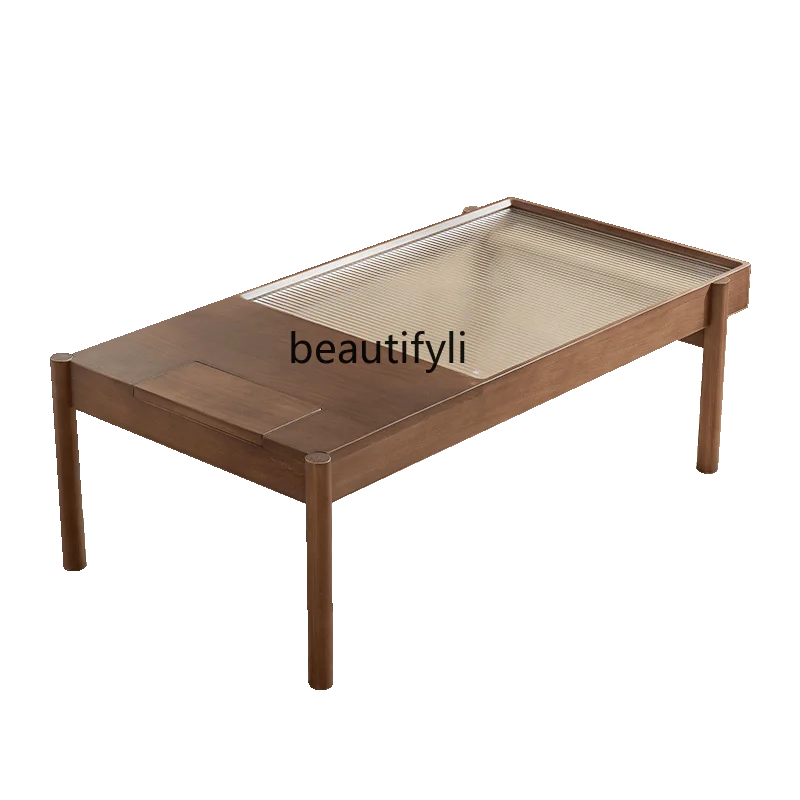 

Скандинавский журнальный столик из массива дерева, домашний чайный столик для гостиной, стеклянный японский минималистичный прямоугольный столик для маленькой квартиры