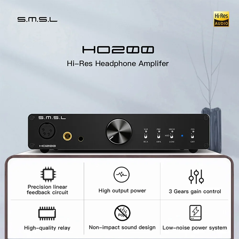 

SMSL HO200 DAC AMP HiRes Balanced Headphone Amplifier Amplify Preamplifier 6.35mm Headphone Output + Single-ended RCA Pre-out