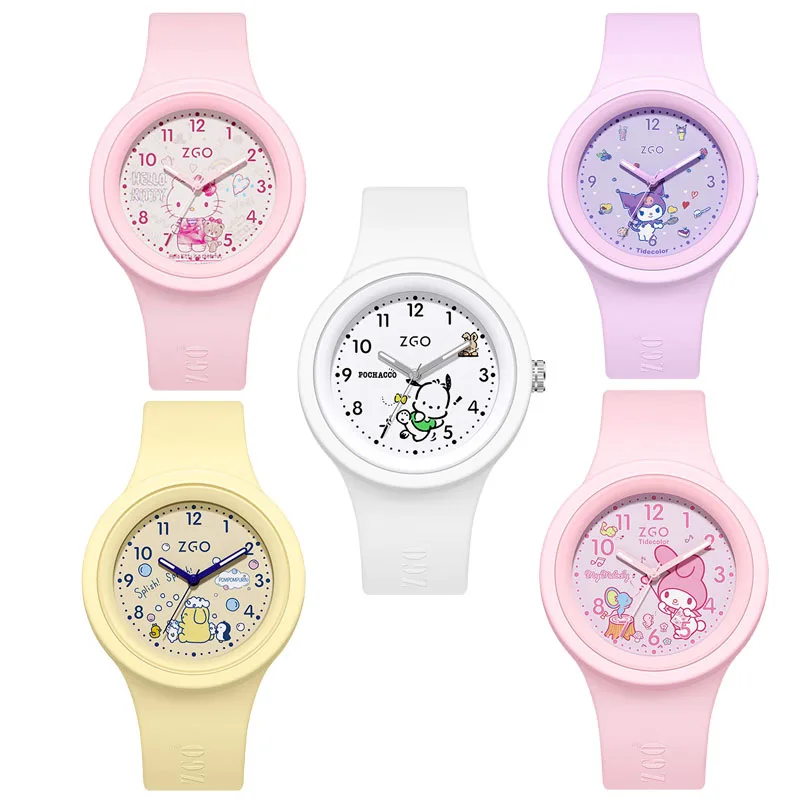 

Sanrios Hello Kitty My Melody Kuromi Cinnamoroll Cartoon Student Luminous Pointer Children Watch Kawaii Anime Silicone Watch