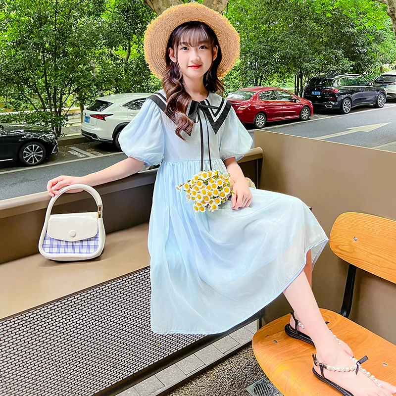 2022 new girl's dress solid color student skirt navy collar design summer children's long skirt short sleeve round neck cheap
2022 new girl's dress solid color student skirt navy collar design summer children's long skirt short sleeve round neck cheap