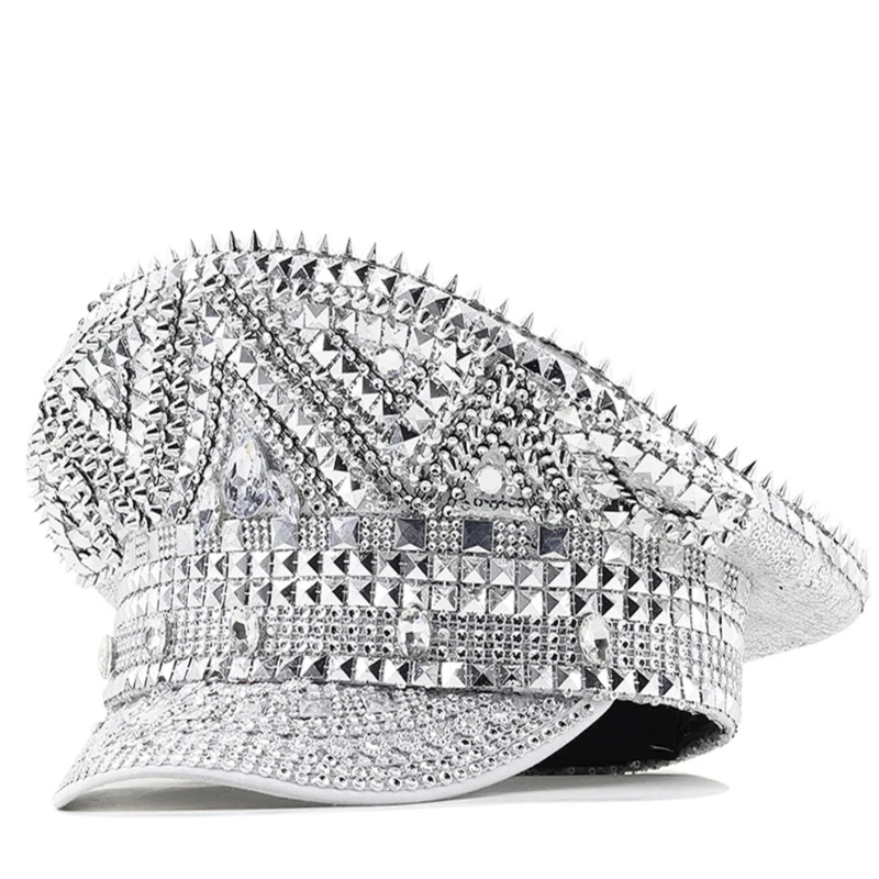 

Bejeweled Rhinestones Captain Hat Headwear Hat for Bachelorette Party Sergeant Hat Versatile for Club Stage Bar