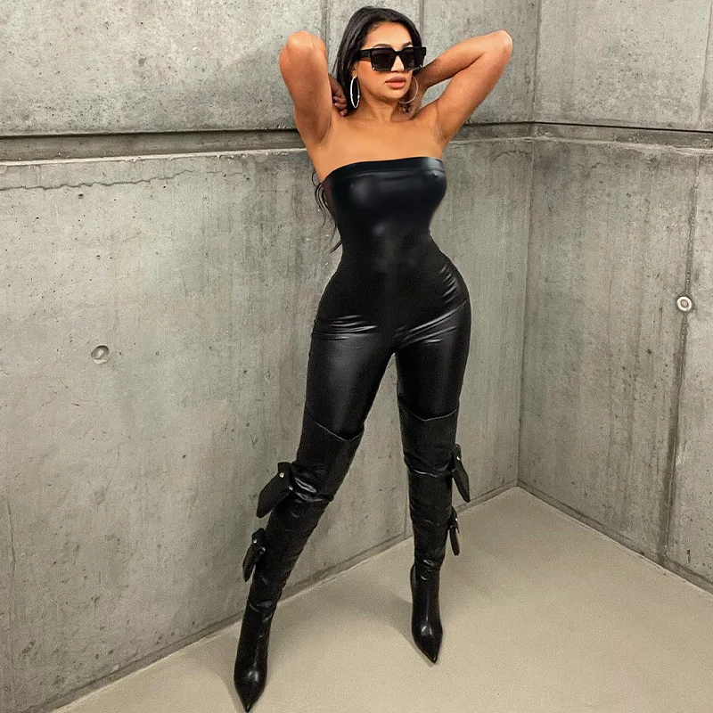 

strapless one piece jumpsuit women clothing 2024 solid color off the shoulder high waist hip bodycon rompers streetwear backless