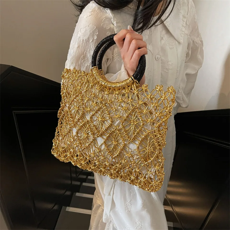 Luxury Woven Round Handle Bag - Designer Eco-Friendly Hollow-Out Handbag 14 S302171fd07064e79b375549ee01a6c74H