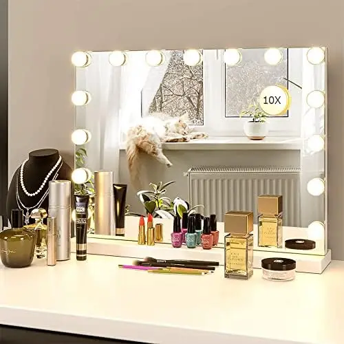 Vanity Mirror Makeup Mirror with Lights,10X Magnification,Large Lighted Vanity Mirror with 15 Dimmable LED Bulbs,3 Color Modes,
Vanity Mirror Makeup Mirror with Lights,10X Magnification,Large Lighted Vanity Mirror with 15 Dimmable LED Bulbs,3 Color Modes,