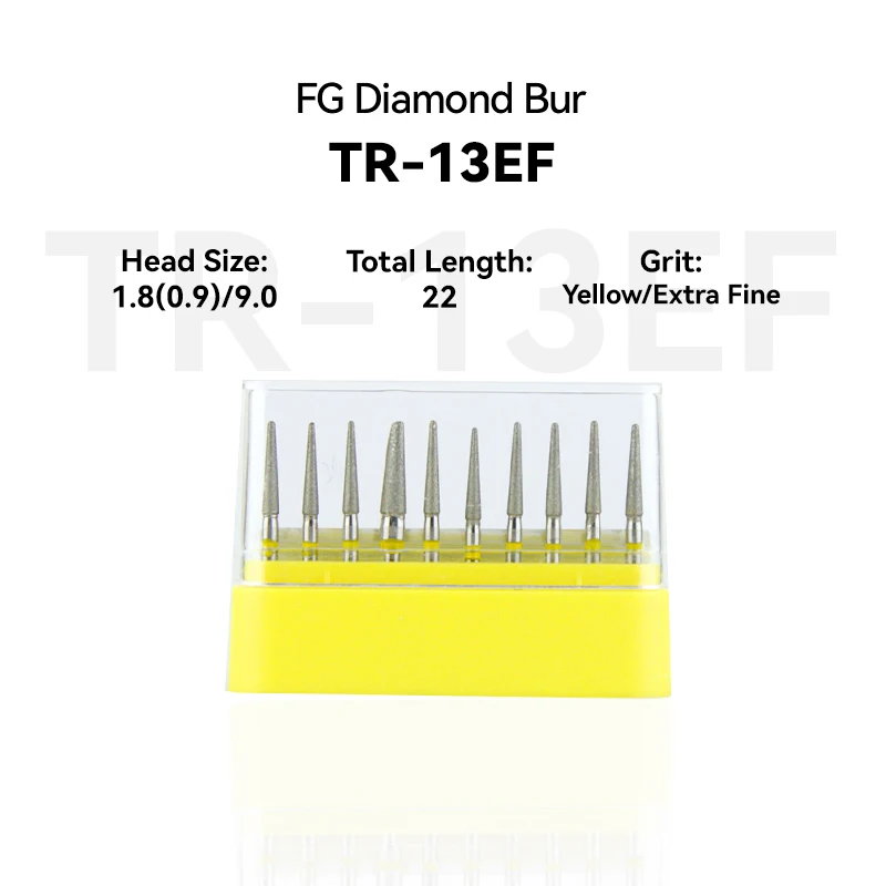 

1Set Dental Diamond Burs TR-13EF FG High Speed 22.0mm Yellow Rings Extra Fine Medium Intra-oral Shank Burs for Dentistry