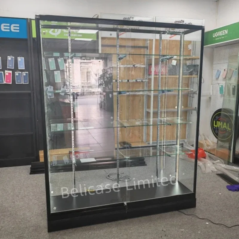 Custom. aluminum frame display with adjustable shelves glass display showcase wall cabinet for smoke shop decoration
Custom. aluminum frame display with adjustable shelves glass display showcase wall cabinet for smoke shop decoration