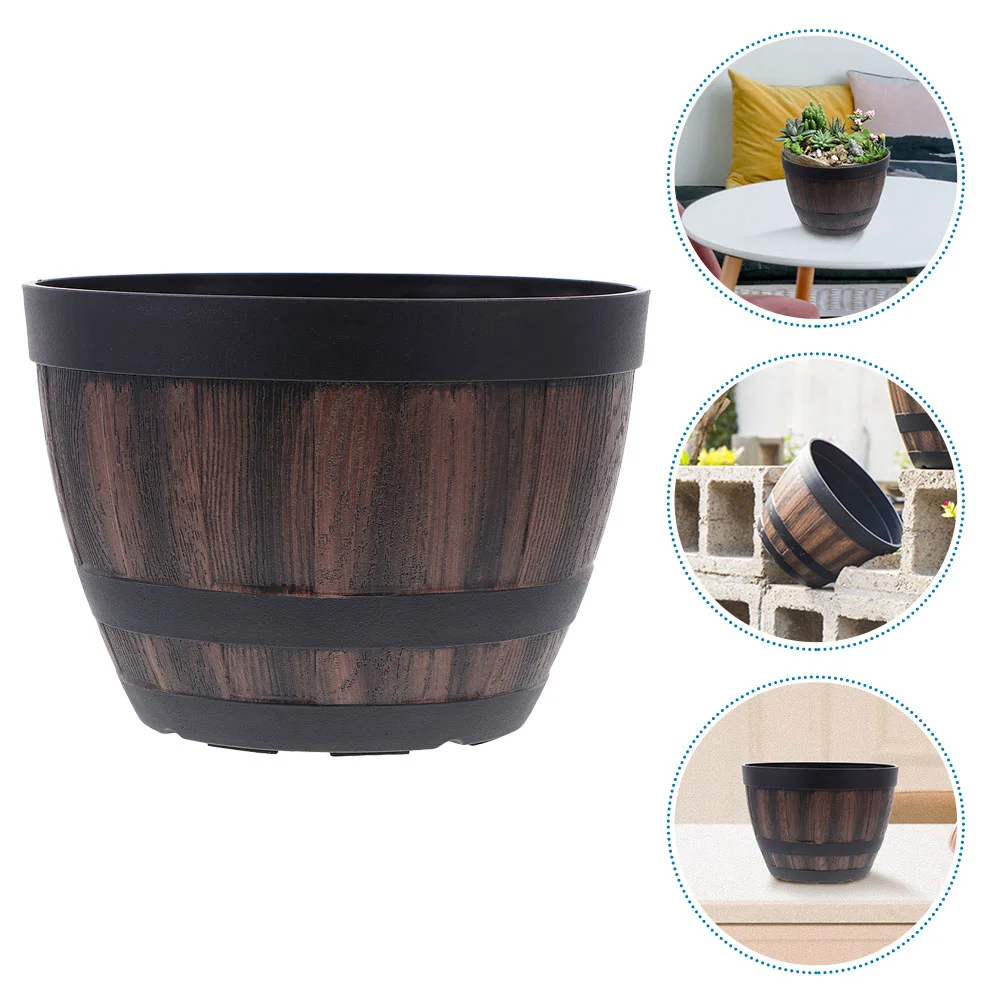 

Imitation Wooden Flower Pot Large Capacity Retro Plastic Planter For Garden Flowerpot Succulents Rustic Wooden Barrels Bucket