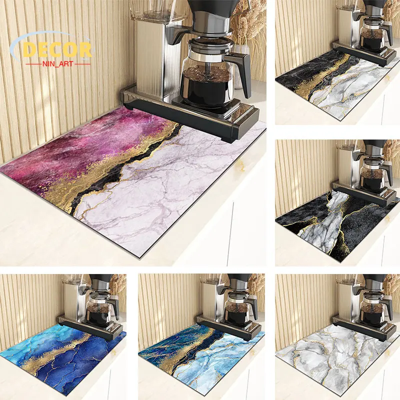 

Marbling Drain Pad Dish Drying Mat Kitchen Super Absorbent Drainer Mats Silicone Tableware Draining Pads Dinnerware Placemat