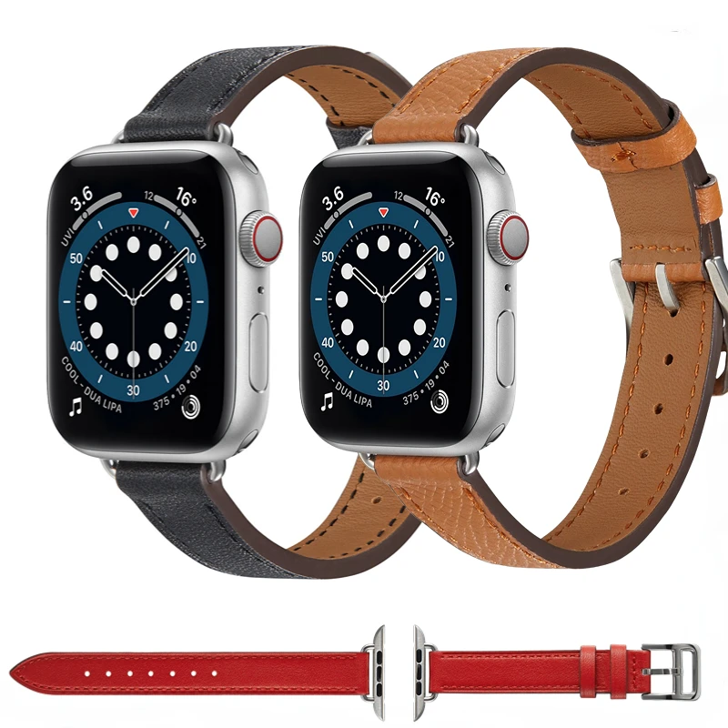 

Slim Leather Strap For Apple watch band 49mm 45mm 44mm 41mm 40mm Series Ultra 8 7 6 5 4 SE Bracelet Belt iWatch 42mm 38mm Strap