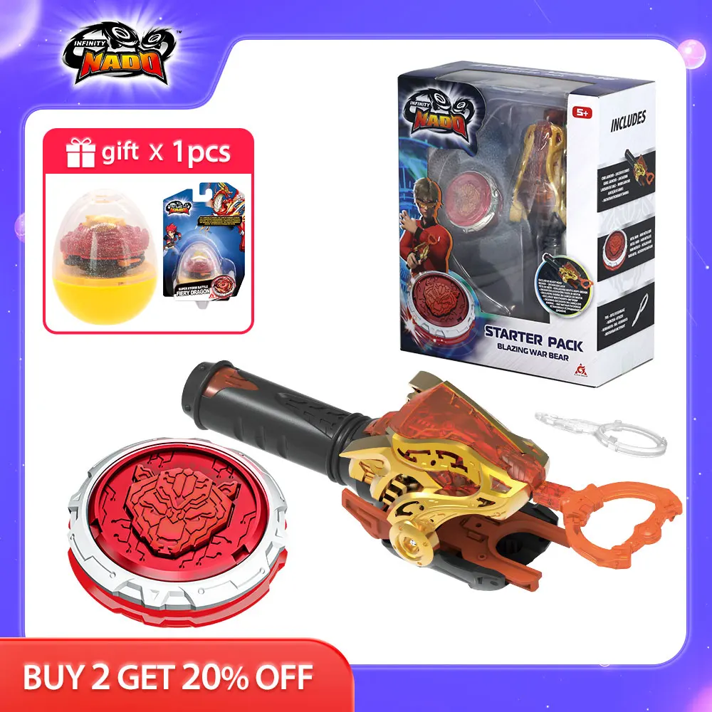 

Infinity Nado 6 Starter Pack-Blazing War Bear Metal Ring & Tip Spinning Top Gyro with Monster Icon Cord Launcher Anime Kid Toy