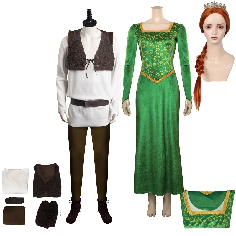 

Anime Green Cos Monster Princess Fiona Cosplay Costume Outfits Couple Set Uniform Halloween Carnival Party Role Disguise Clothes