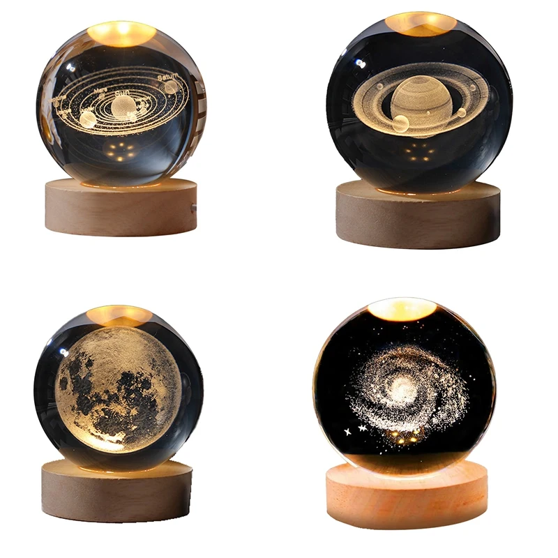 

Crystal Color Night Light With Carved Crystal Ball Inside, Luminous Ornament, Starry Gift With Wooden Base CNIM Hot