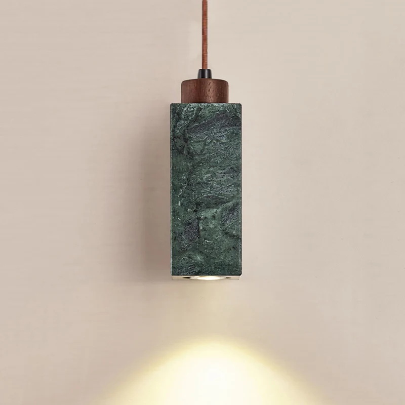 

Nordic Light Luxury Natural Green Marble LED Pendant Lamp Modern Simple White Bedroom Restaurant Decoration Ceiling Droplight