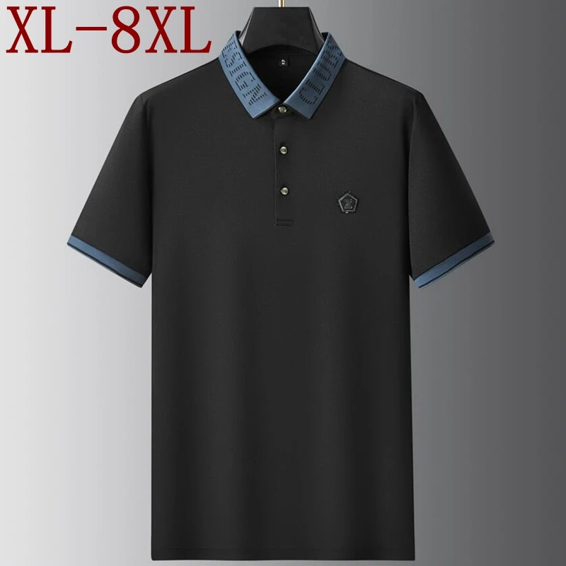 

8XL 7XL 6XL 2024 New Summer High End Luxury Silk Polo Shirt Men Clothes Short Sleeve Lapel Mens Polos Shirts Casual Loose Tshirt