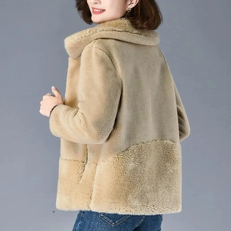 

2022 Autumn Winter Imitation Lamb Plush Fur Coat Casual Women Short Parka Jackets Loose Thick Warm Grain Cashmere Shearling Coat