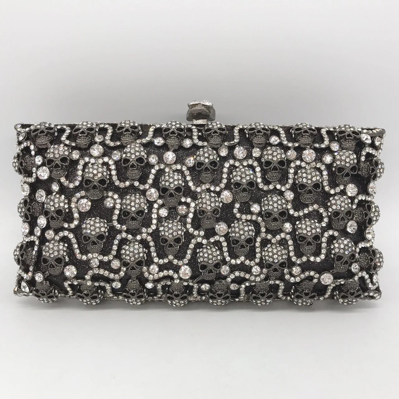 

19x9CM Skull diamond-studded Evening Bag Horizontal Section Flap Black full-diamonded Clutch Bag Banquet A7680