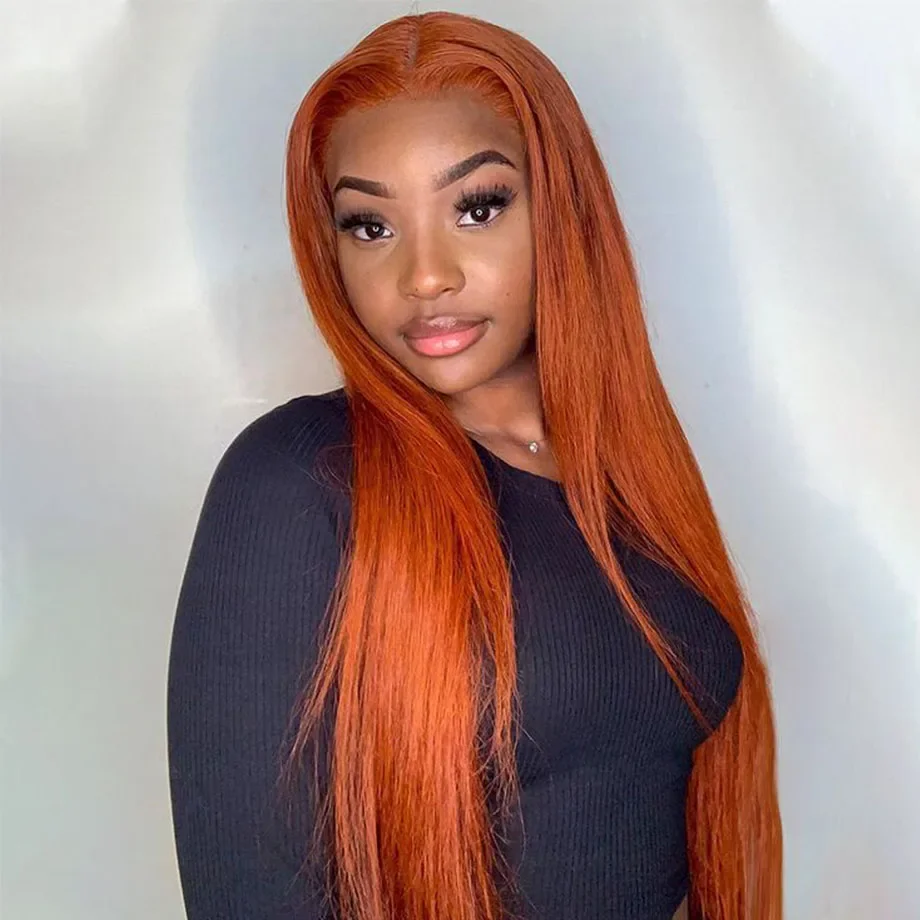 

Lumiere 350 Ginger Orange Colored Wig 13x4 Straight Lace Frontal Human Hair Wig HD Transparent Wig Natural Remy Hair Lace Wigs
