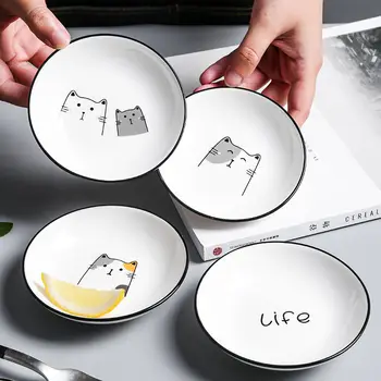 귀여운 고양이 세라믹 조미료 접시, 창의적인 주방 작은 소스 그릇, 가정용 디핑 플레이트, 창의적인 식초 간장 간식 접시, 1 개