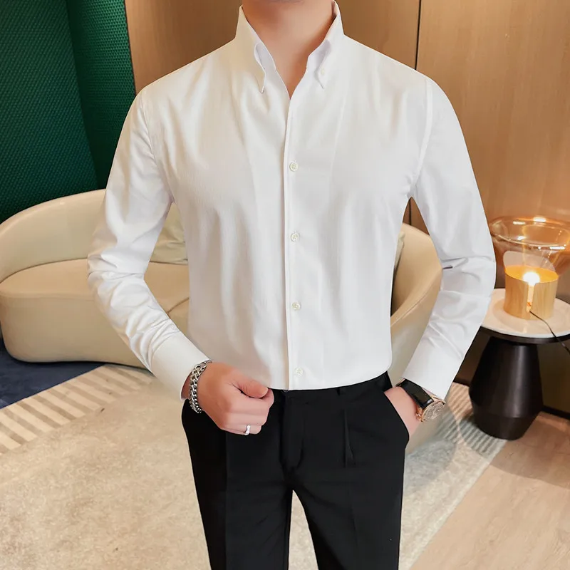 

High Quality Business Elegant Shirts For Men Korean Luxury Clothing Long Sleeve Men's Social Shirt Dress Slim Fit Casual Tuxedo