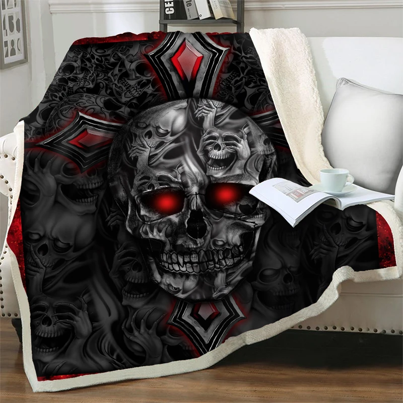 

Creative Skull Blankets For Beds Sofa 3D Print Keep Warm Soft Plush Throw Blanket Bedspreads Easy Wash Travel Picnic Quilt Cover