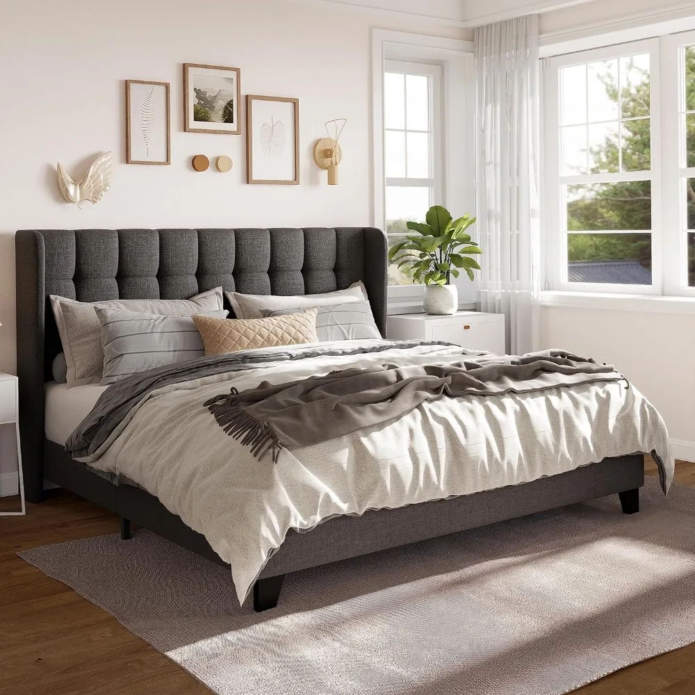 Extra large bed frame with wing back, soft cushioned square seam headboard and wooden board, mattress base, easy to assemble,bed
Extra large bed frame with wing back, soft cushioned square seam headboard and wooden board, mattress base, easy to assemble,bed