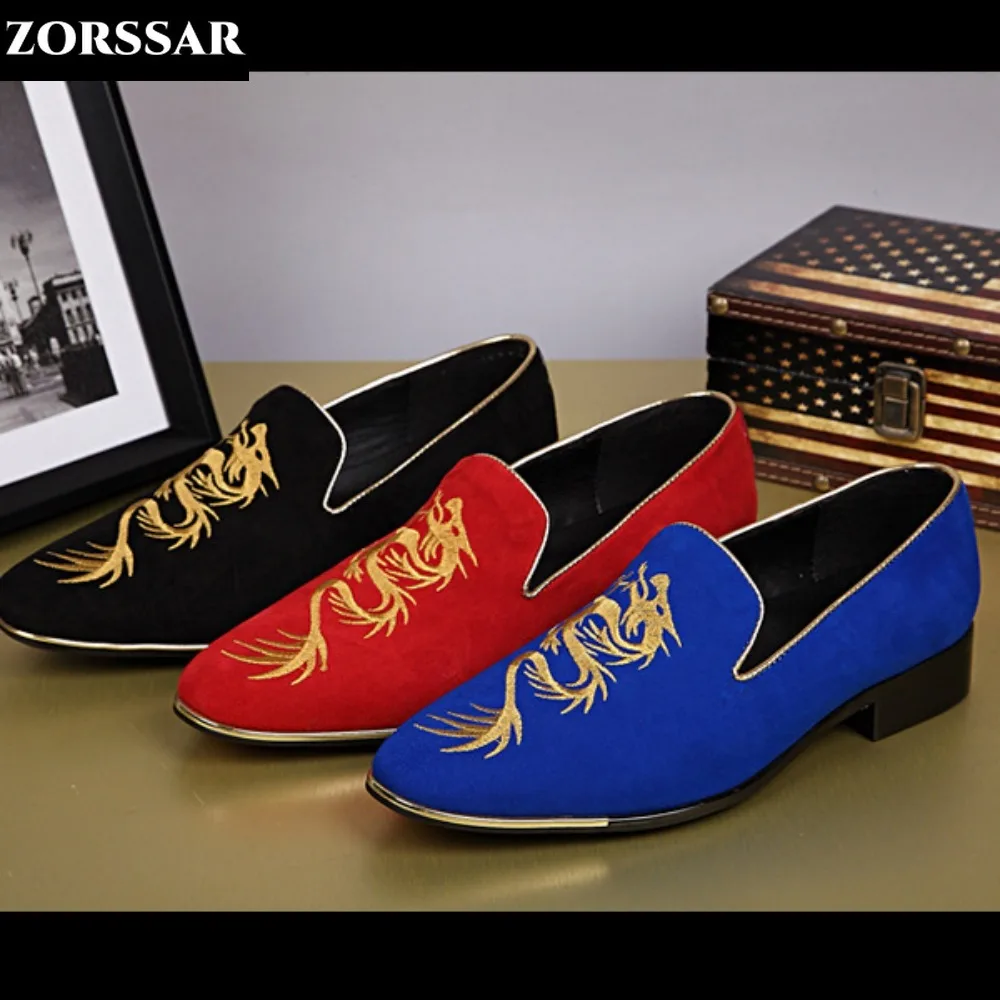 

2023 Wedding Dress Shoes Casual Men Loafers New Big Size Lazy Peas shoes Embroidery Moccasins Shoes Suede Leather shoes Zapatos