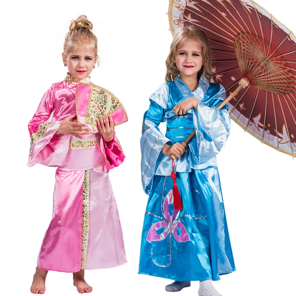 

Deluxe Girls Geisha Princess Cosplay Dresses Children Halloween Traditional Japanese Costume Carnival Easter Purim Fancy Dress