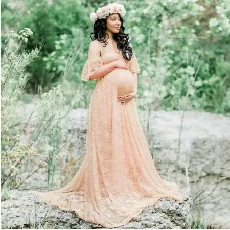 

Maternity Photography Props Lace Long Dress Pregnancy For Photo Shoot Gown Maxi Summer Pregnant Women Plus Size Mother Clothes