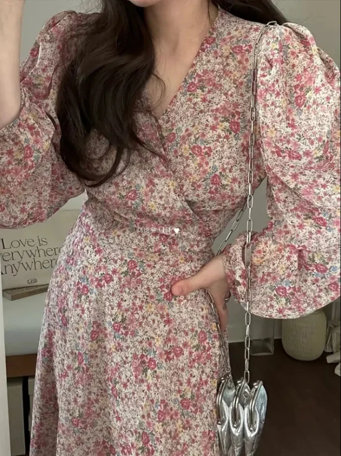 Bubble Sleeved Flower V-neck Long Sleeved Dress For Women's Spring And Autumn Chiffon Long Skirt
Bubble Sleeved Flower V-neck Long Sleeved Dress For Women's Spring And Autumn Chiffon Long Skirt