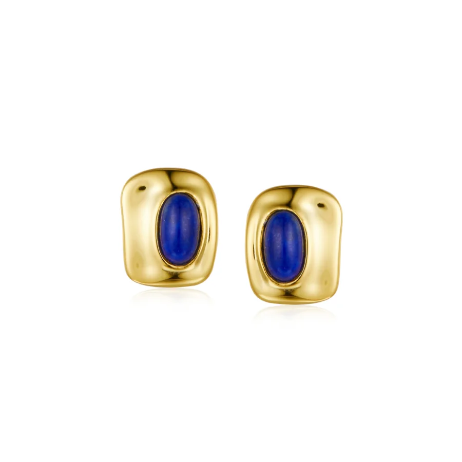 

wholesale natural lazurite gemstone stud earrings 925 sterling silver 18k gold plated gemstone earrings for women