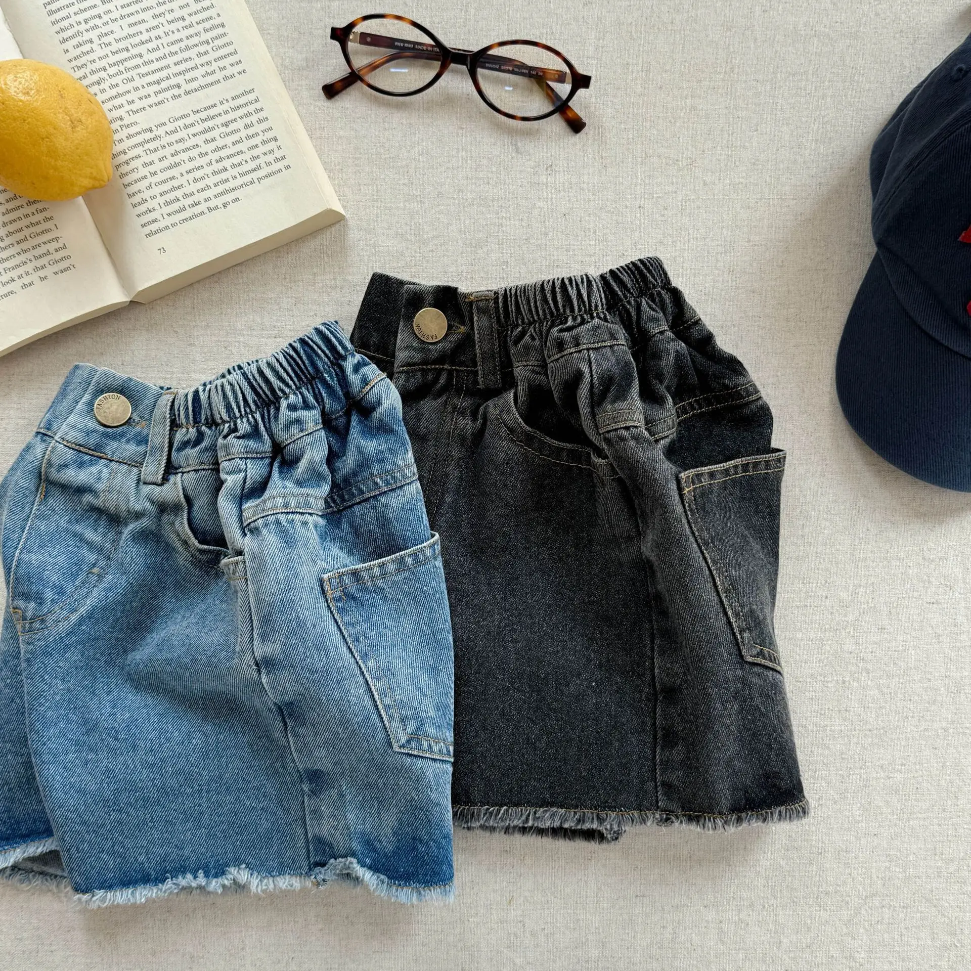 2025 Summer New Girls Denim Shorts Children Casual Pants Loose Boys Jeans Solid Color Baby Shorts Kids Clothes 47 S3046acd3e20e4e36b29b22a52d8012a4G