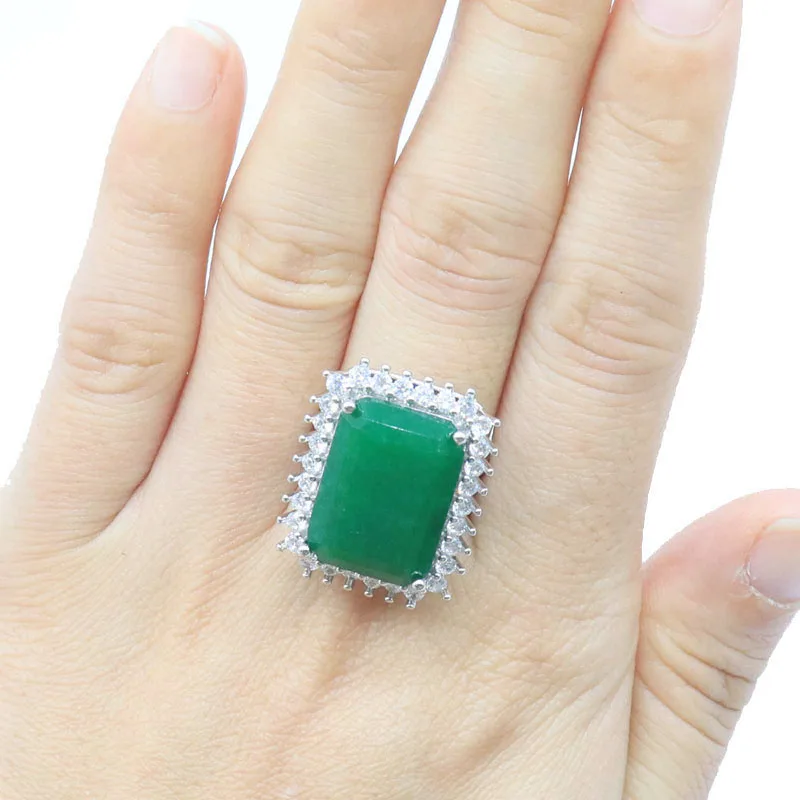 

24x19mm SheCrown Lovely Cute Real Green Emerald Red Ruby CZ For Women Daily Wear Silver Rings Wholesale